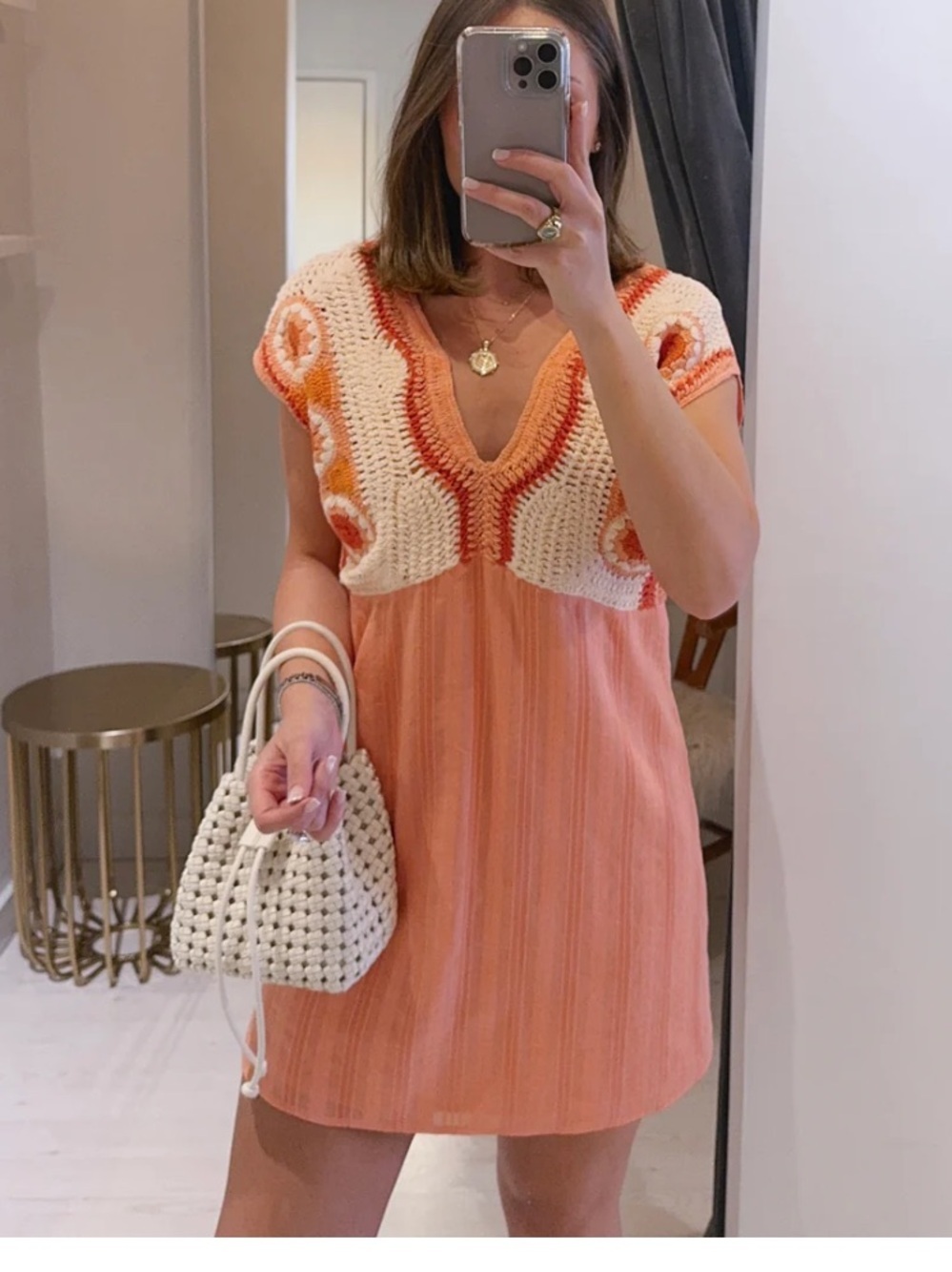 NWT Anna cate Ally Crochet mini Dress in Coral
$318 xs summer party boho RARE
